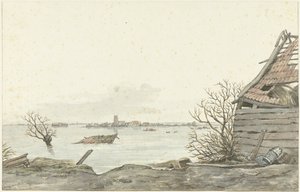 Pohled na zatopený Ransdorp, únor 1825 od Gerrit Lamberts