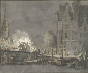 Vypálení celnice v Nieuwebrugu v Amsterdamu od Gerrit Lamberts