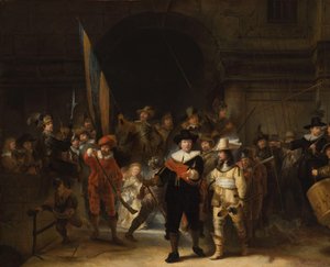 Kopie Noční hlídky Společnost kapitána Franse Banninga Cocqa a poručíka Willema van Ruytenburche, známá jako „Noční hlídka“ od Gerrit Lundens (attributed to)