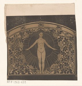 Design pro rám kalendáře z roku 1901 se ženou a květinami od Gerrit Willem Dijsselhof