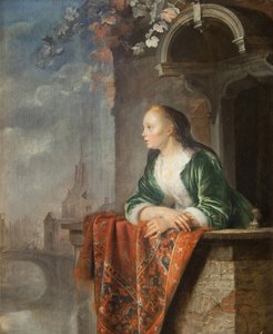 Mladá žena na balkóně - Mladá žena na balkóně - Gerard (Gerrit) Dou (1613-1675). Olej na plátně, cca 1665. Národní galerie, Praha od Gerrit Dou