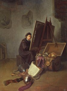 Portrét umělce na jeho stojanu v jeho studiu od Gerrit Dou