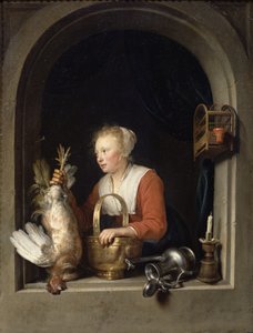 Holandská hospodyňka aneb Žena věší kohouta do okna, 1650