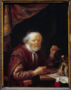 Zlatá váha. Obraz Gerarda Doua (1613-1675) Ec. Hol.