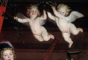 Koncert The Angels Detail. Obraz Gerrita Van Honthorsta (1590-1656) 1624 Ne. 1,68x1,78 m od Gerrit van Honthorst