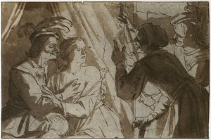 Marnotratný syn (pero a hnědý inkoust s perem přes černou křídu na papíře) od Gerrit van Honthorst