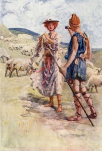 Calidore a Pastorella (barevná litho)