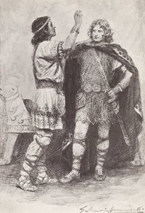 Ilustrace k knize The Story of Hereward, The Champion of England (litografie) od Gertrude E. Demain (after) Hammond