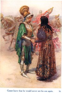Gaunt věděl, že svého syna už nikdy neuvidí, ilustrace ze „Shakespearových příběhů anglických králů“, které vydalo nakladatelství George Harrap & Son od Gertrude E. Demain Hammond