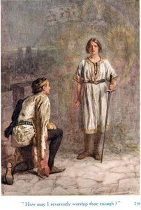 „Jak tě mohu dostatečně zbožně uctívat?“, ilustrace z „Shakespearových příběhů anglických králů“, vydané nakladatelstvím George Harrap & Son od Gertrude E. Demain Hammond