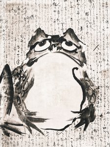 Japonská žába (konec 18. – 19. století) – historická kresba tuší a barvami na papíře od Getsuju
