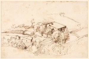 Farma se stromy v kopcovité krajině verso, 1567. od Gherardo Cibo