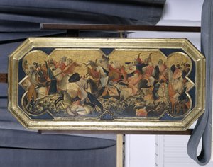 Bitevní scéna s východními rytíři, cca 1425 (tempera na topolovém dřevě)