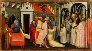 Svatý Hugh z Lincolnu vymítá muže posedlého ďáblem, 1404-1407