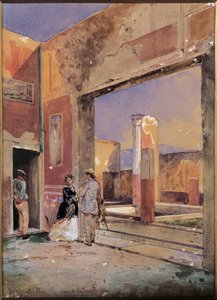 Itálie, dům Castor a Pollux v Pompejích 1857 (akvarel)