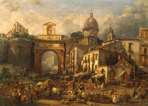 Itálie, Neapol, trh v Porta Capuana od Giacinto Gigante