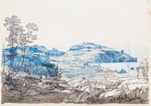 Pohled na Ischii (Lacco Ameno), c. 1845 (tužka, pero a akvarel) od Giacinto Gigante
