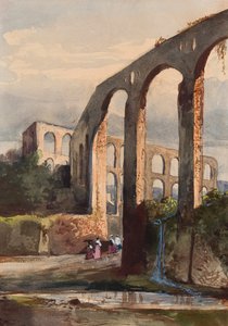 Ženy pod římským akvaduktem v Maddaloni, doplněné borbonským žákem, možná princeznou Marií Annunziatou di Borbone (1843-1871) (tužka, wc a kvaš na papíře) od Giacinto Gigante