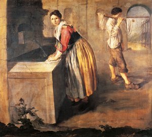 Prádelna od Giacoma Cerutiho, známého jako Pitocchetto (1698-1767), olej na plátně