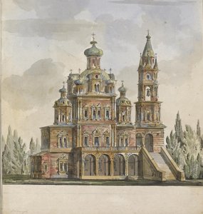 Projekt kostela Nanebevzetí Panny Marie v ulici Pokrovka v Moskvě od Giacomo Antonio Domenico Quarenghi