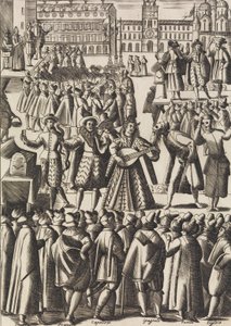 Zábava, kterou šarlatáni poskytují každý den na Piazza di S. Marco al Populo ..., ca. 1610. od Giacomo Franco