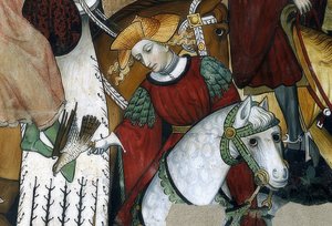 Fontána mládí. Detail: sokolník se svým ptákem. 1418-30 od Giacomo Jaquerio