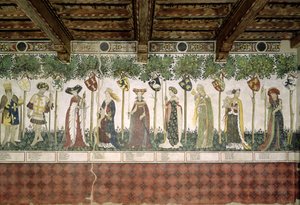 Devět hodných a Devět hodných žen, detail Karla Velikého, Godfrey de Bouillon, Delphine, Iynoppe, Hippolyte, Menalyppe, Semiramis, Lampeto a Tamyris, 1418-30
