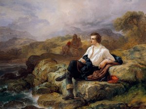 Lord Byron (1788-1824) na břehu Řeckého moře, Giacomo Trecourt (1812-1882), olej na plátně