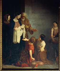 Obraz od Giacoma Trecourta (1812-1882) zobrazující Narození Panny Marie, olej na plátně