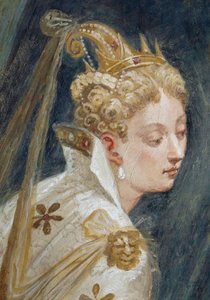 Tvář Sophonisby, detail fresky Sophonisba je nabídnut jed v přítomnosti jejího dítěte