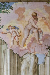 Venuše a Amor, detail Místnosti Olympu, kolem 1557 (freska)