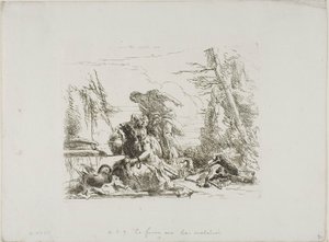 Žena s rukama v řetězech a čtyři další postavy, od Capricci od Giambattista Tiepolo