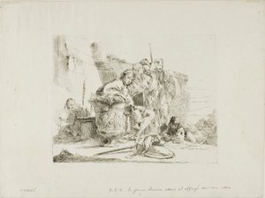 Sedící mládež opřená o urnu, od Capricci od Giambattista Tiepolo