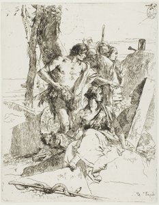 Objev hrobky Punchinello ze Scherzi od Giambattista Tiepolo