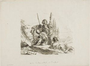 Tři vojáci a chlapec, od Capricci od Giambattista Tiepolo