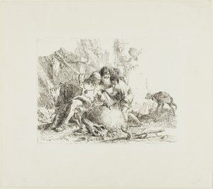 Dva kouzelníci a dítě ze Scherzi od Giambattista Tiepolo