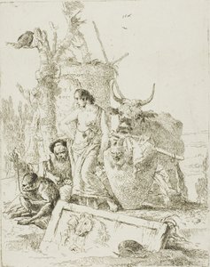 Mladí pastýři a starý muž s opicí, ze Scherzi od Giambattista Tiepolo