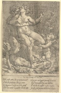 Jupiter se proměnil v Satyra a Dianu od Gian Jacopo Caraglio
