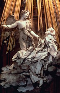 Itálie, Řím, Cornaro kaple kostela Santa Maria della Vittoria, extáze svaté Terezie z Avily, od Gian Lorenzo Bernini (1598-1680), socha z mramoru a zlaceného bronzu