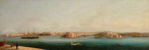 Grand Harbour a tři města z Quayside of Valletta, 1869
