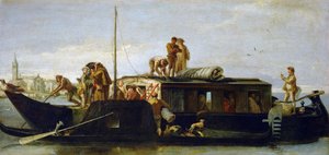 Baroko: Poštovní člun - Poštovní člun (Il Burchiello) od Tiepola, Giandomenico (1727-1804), cca 1764-1765. Olej na plátně, 38x78,3. Uměleckohistorické muzeum, Vídeň