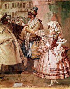 Benátské masky Detail fresky od Giandomenica Tiepola (1727-1804) 18. století Vicenza, Villa Valmarana