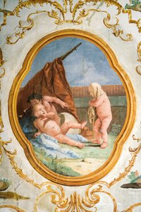 Freska z pokoje Putti, ve Foresteria (dům pro hosty) 1757 od Giovanni Domenico Tiepolo