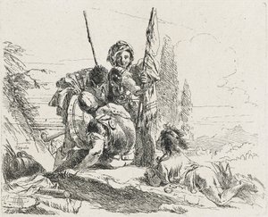 Tři vojáci a chlapec, 1749 od Giovanni Domenico Tiepolo
