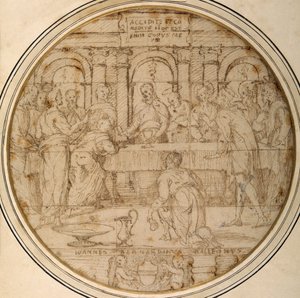 Eucharistie (pero a hnědá tuš na papíře)