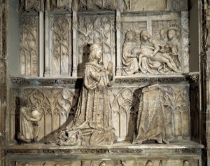 Gotické umění: Sepulture of Juan de Padilla (1490-1521). Hidalgo a revoluční kastilský, známý svou účastí ve válce kastilských společenství. Mramorová socha Gila ze SILOE (1486-1501), cca 1500. Burgos, Burgos Museum od Gil de Siloe