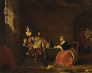 Kapitán Macheath, kterému Polly a Lucy v Žebrácké opeře zvedají bradu, 1826 od Gilbert Stuart Newton