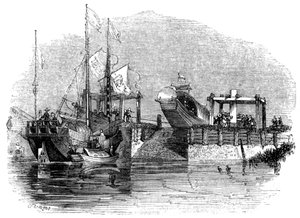 Loď tažená přes propust nebo zdymadlo na kanálu, 1847