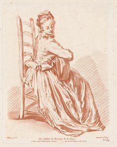 Žena hrající na kytaru od Gilles Demarteau, the Elder, Antoine Watteau