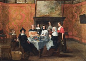 Interiér s rodinou u jídla (olej na plátně) od Gillis van (circle of) Tilborgh